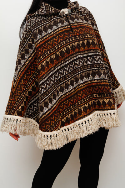 Vintage 1970's Floral Tapestry Poncho Cape