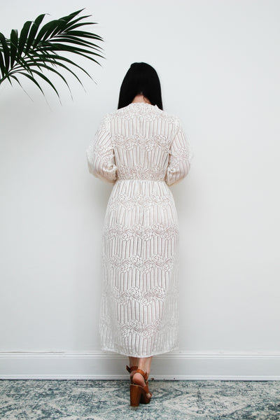 1970's Floral Lace Off White Dress