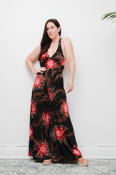 Stunning 1970s Vintage Floral Palazzo Jumpsuit – Floral Boho Style
