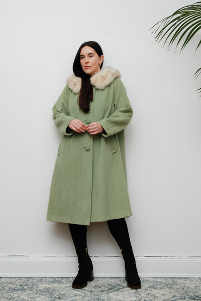 1960's Green Wool Smock Saga Fox Fur Wool Coat