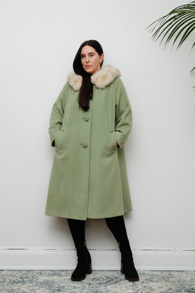 1960's Green Wool Smock Saga Fox Fur Wool Coat