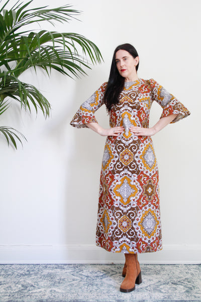 1970's Original Towelling Floral Frottee Maxi Dress