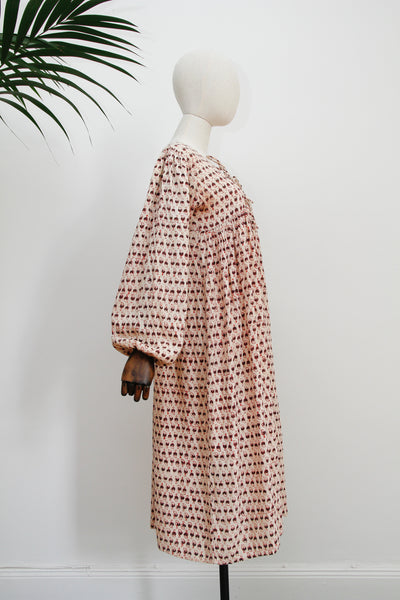 1970's Indian Cotton Block Smock Dress