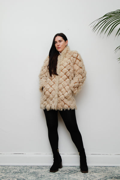 1970's Mongolian Curly Lamb Sheepskin Coat