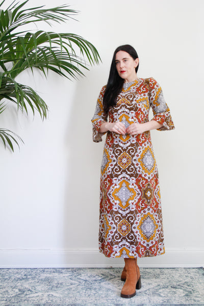 1970's Original Towelling Floral Frottee Maxi Dress