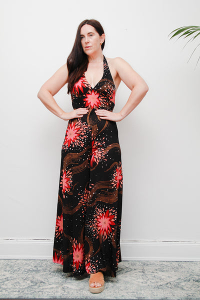 Stunning 1970s Vintage Floral Palazzo Jumpsuit – Floral Boho Style