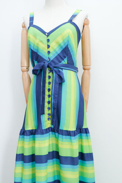 VIntage Vera Mont 1970's Cotton Stripe Chevron Sun Strap Maxi Dress
