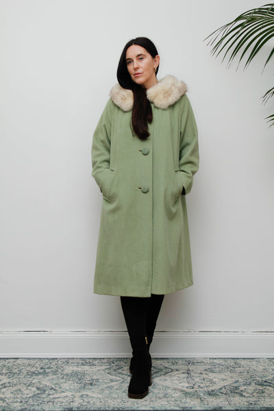 1960's Green Wool Smock Saga Fox Fur Wool Coat