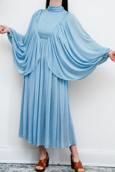 Vintage 1970's Hostess Blue Kaftan Sleeve Maxi Dress