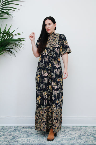 Vintage Floral Kaftan Sleeve Prairie Cotton Maxi