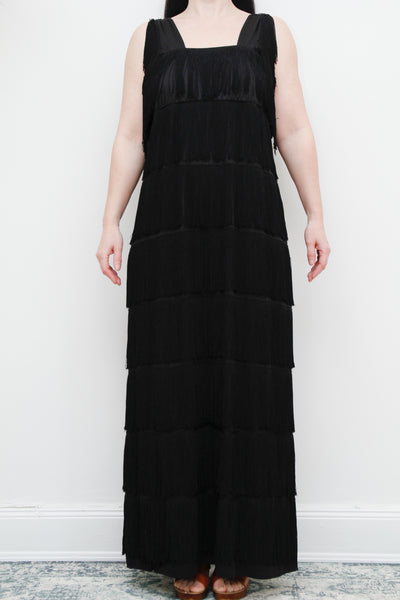 Vintage Fringe Tassel Black Maxi Dress