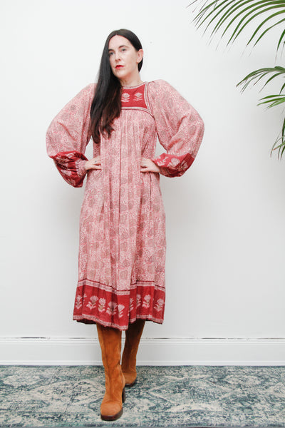 Original Floral Indian Cotton Gauze Smock Dress 1970's