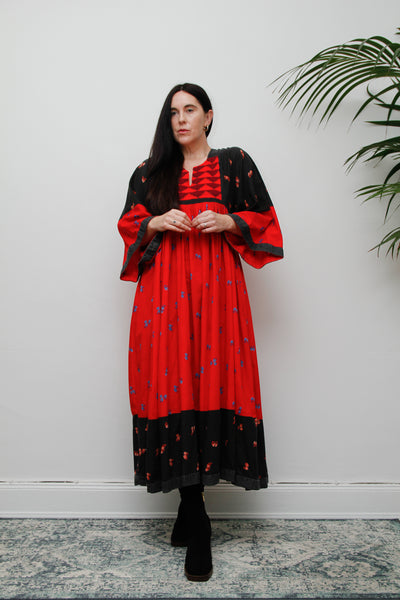 Vintage Afghan Cotton Folklore Kaftan Maxi Dress