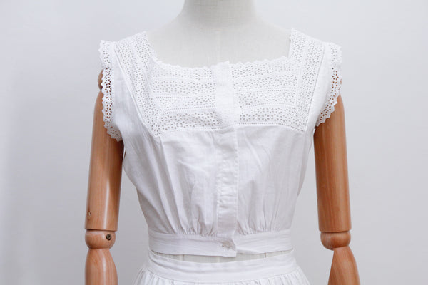 Antique Cotton Anglaise White Floral Prairie Top and Prairie Cotton Maxi Skirt