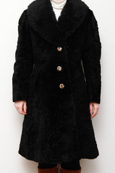 70's Black Shearling Lamb Fur Sheepskin Coat