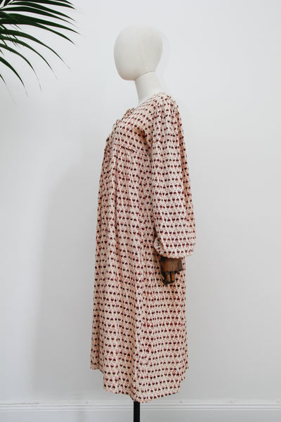 1970's Indian Cotton Block Smock Dress