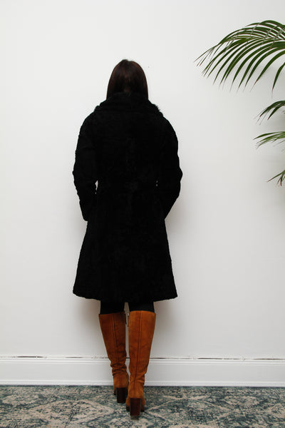 70's Black Shearling Lamb Fur Sheepskin Coat