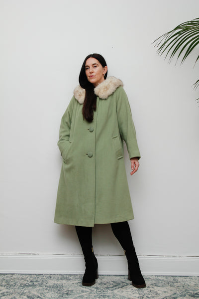 1960's Green Wool Smock Saga Fox Fur Wool Coat