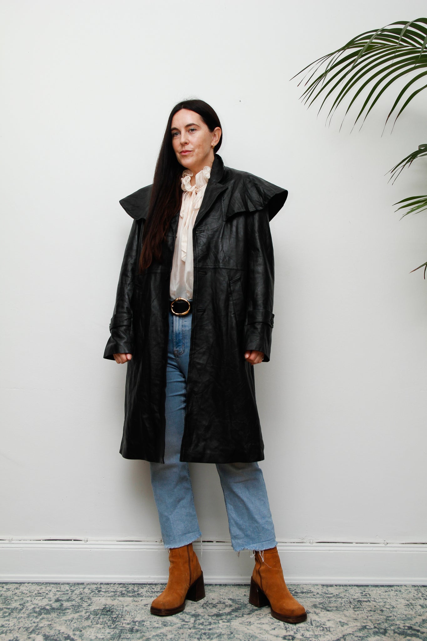 Vintage Original 1980's Black Leather Cape Coat