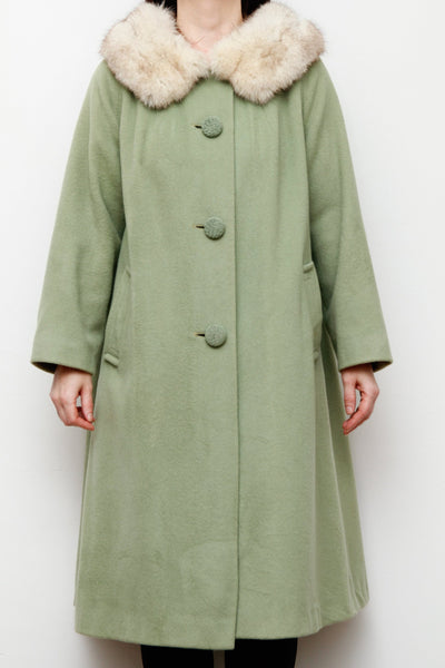 1960's Green Wool Smock Saga Fox Fur Wool Coat