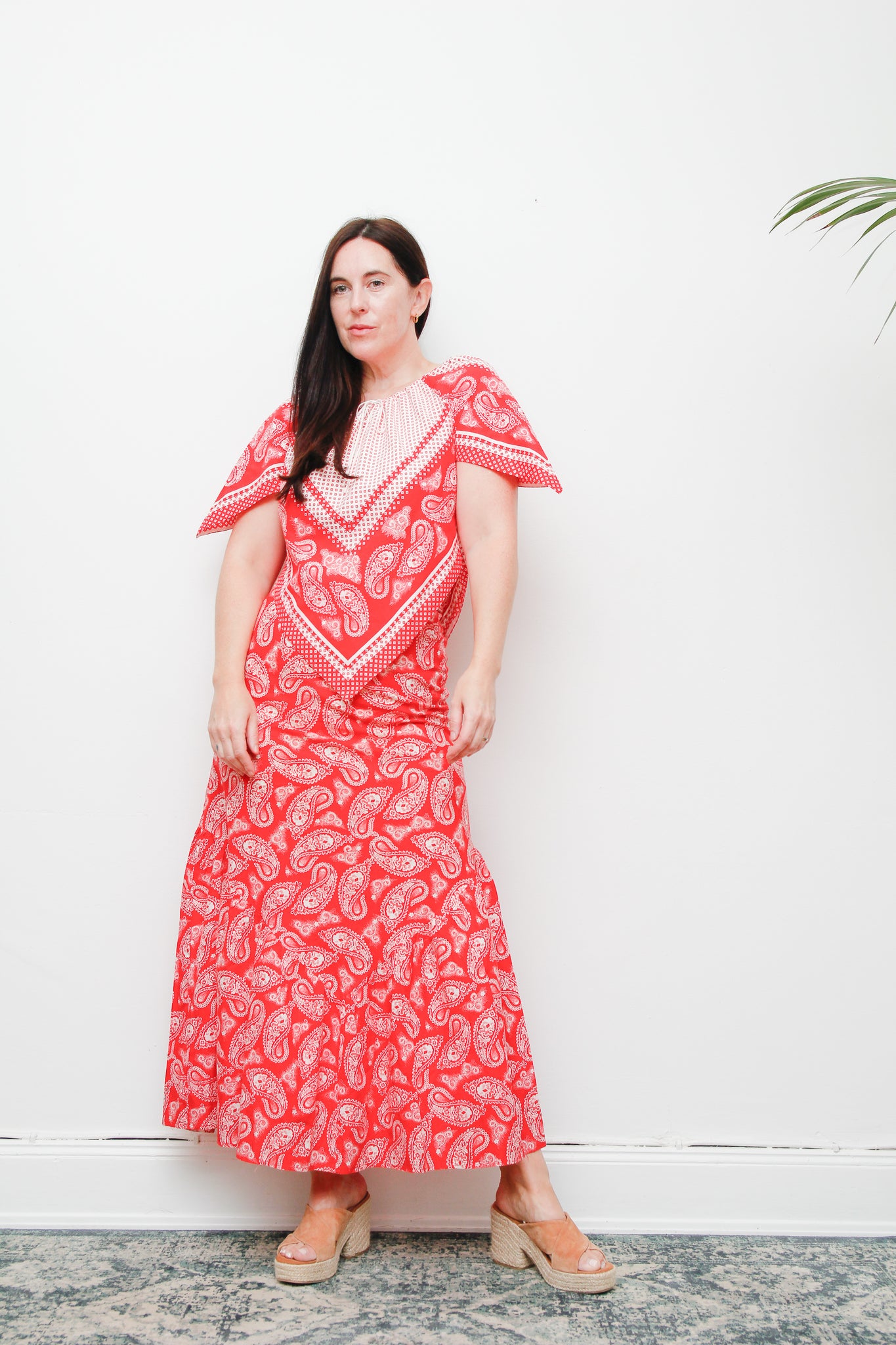 1970s Boho Prairie Skirt & Top Set | Vintage Western Bandana Print Two-Piece – Cotton Kaftan Sleeve Outfit