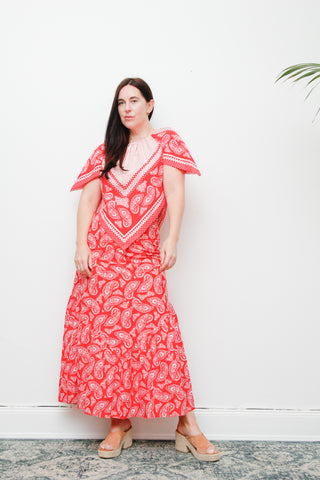 1970s Boho Prairie Skirt & Top Set | Vintage Western Bandana Print Two-Piece – Cotton Kaftan Sleeve Outfit
