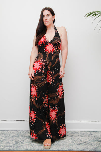 Stunning 1970s Vintage Floral Palazzo Jumpsuit – Floral Boho Style