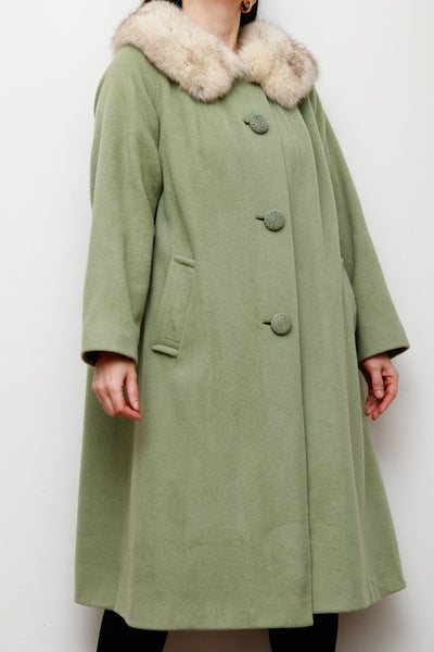 1960's Green Wool Smock Saga Fox Fur Wool Coat