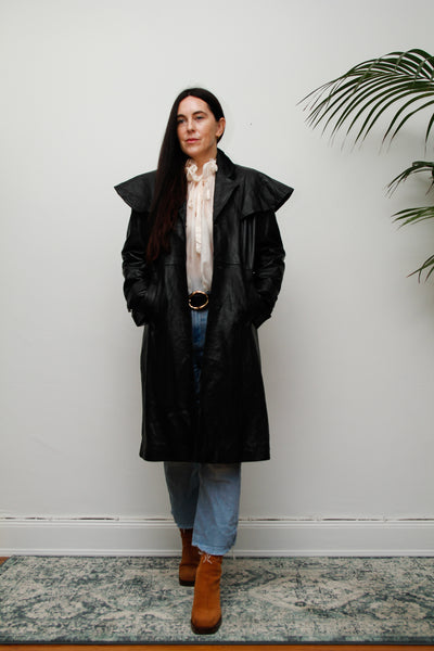 Vintage Original 1980's Black Leather Cape Coat