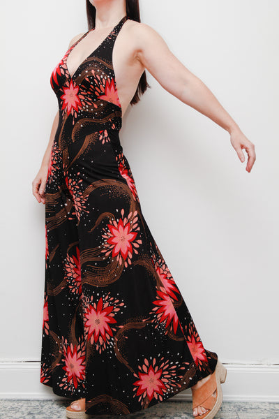 Stunning 1970s Vintage Floral Palazzo Jumpsuit – Floral Boho Style