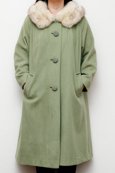 1960's Green Wool Smock Saga Fox Fur Wool Coat