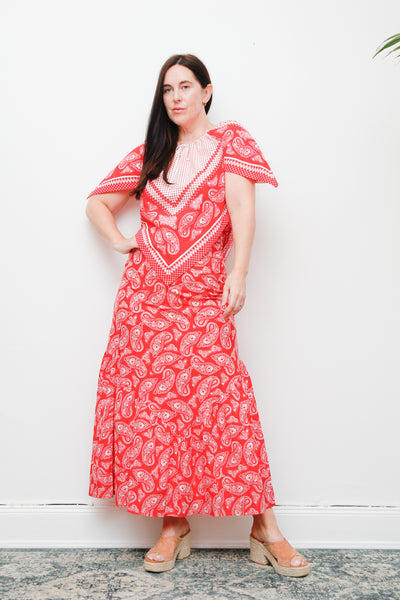 1970s Boho Prairie Skirt & Top Set | Vintage Western Bandana Print Two-Piece – Cotton Kaftan Sleeve Outfit