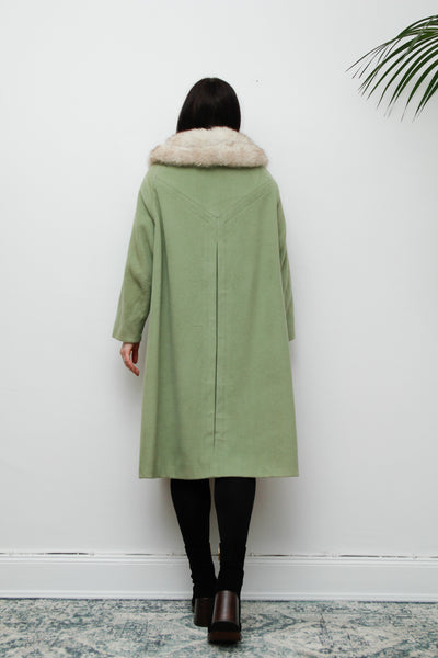 1960's Green Wool Smock Saga Fox Fur Wool Coat