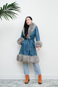 1970's Blue Afghan Penny Lane Leather Maxi Coat