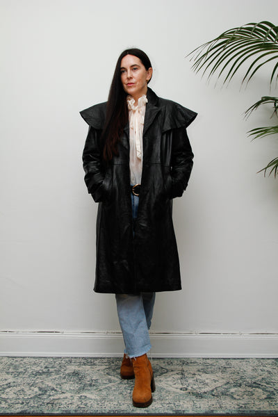 Vintage Original 1980's Black Leather Cape Coat