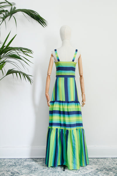 VIntage Vera Mont 1970's Cotton Stripe Chevron Sun Strap Maxi Dress