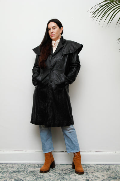Vintage Original 1980's Black Leather Cape Coat