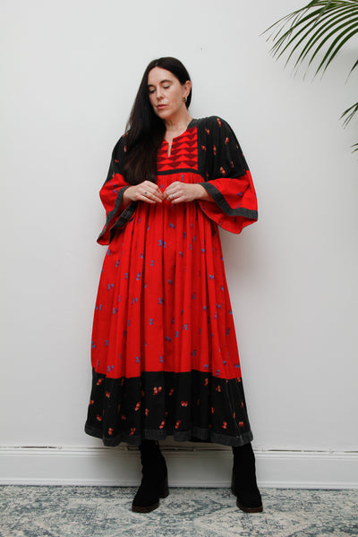 Vintage Afghan Cotton Folklore Kaftan Maxi Dress