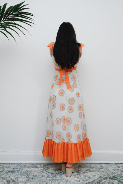 1970's Floral Apron Pinafore Cotton Maxi Dress