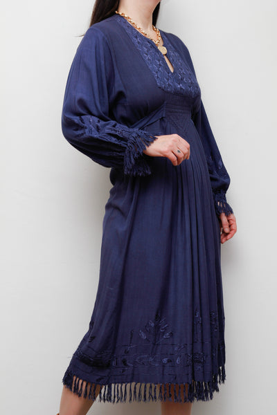 Vintage Floral Fringe Tassel Kaftan Dress