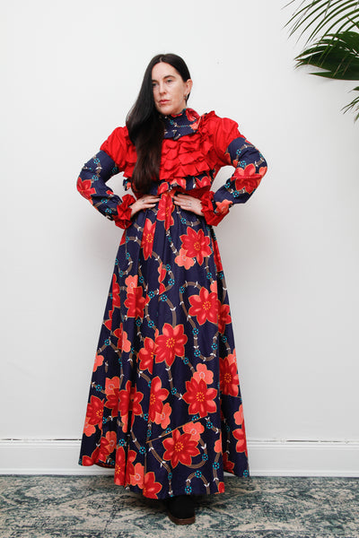 Vintage Floral Gothic Victorian Maxi Dress