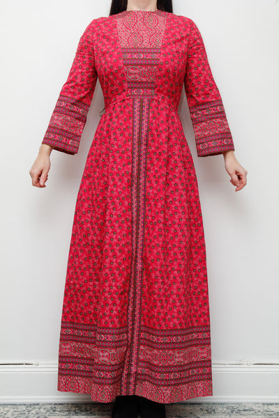 Vintage Pink Indian Cotton Floral Maxi Dress