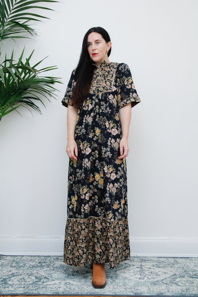 Vintage Floral Kaftan Sleeve Prairie Cotton Maxi