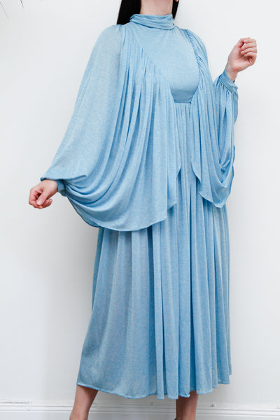 Vintage 1970's Hostess Blue Kaftan Sleeve Maxi Dress