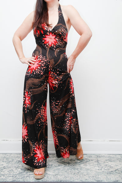 Stunning 1970s Vintage Floral Palazzo Jumpsuit – Floral Boho Style