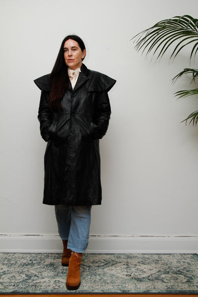 Vintage Original 1980's Black Leather Cape Coat