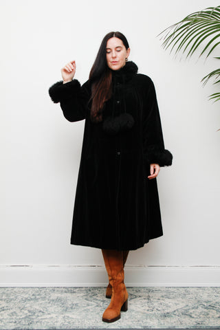 1970's Black Velvet Fur Smock Cape Coat