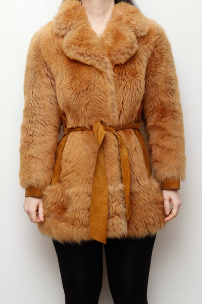 1970's Tan Lamb Shearling Fluffy Sheepskin Coat