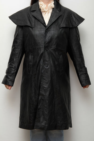 Vintage Original 1980's Black Leather Cape Coat