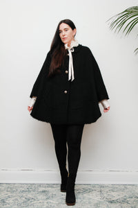 1970's Black Wool Folklore Cape